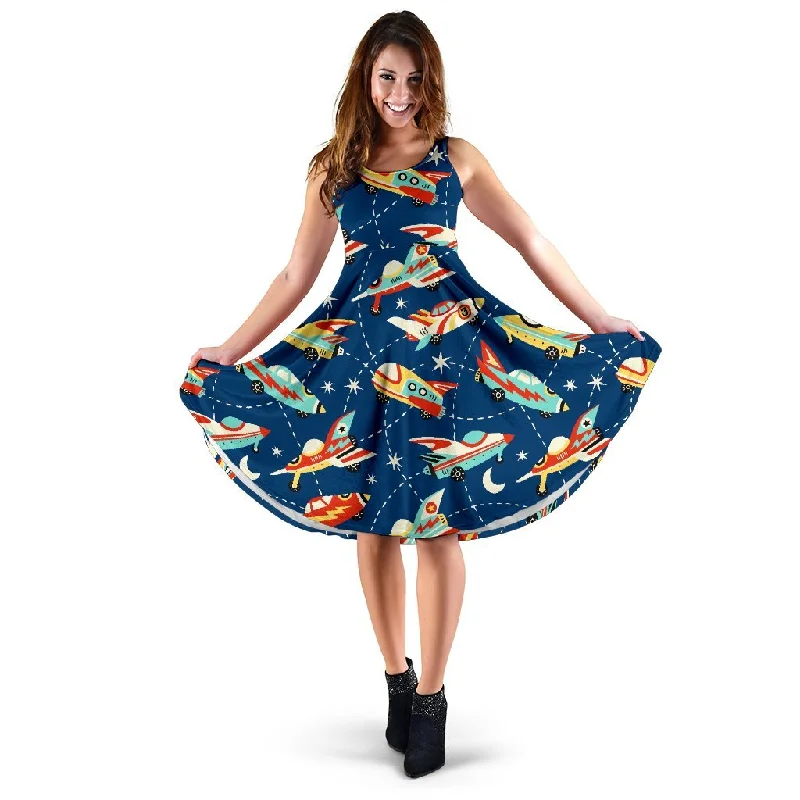 Pattern Airplane Print Dress Tunics Vintage classic