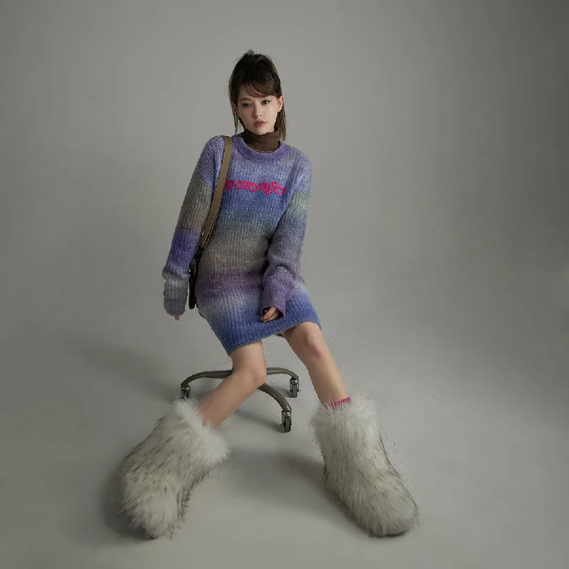 Gradient Knit Dress Tunics Fleece cozy