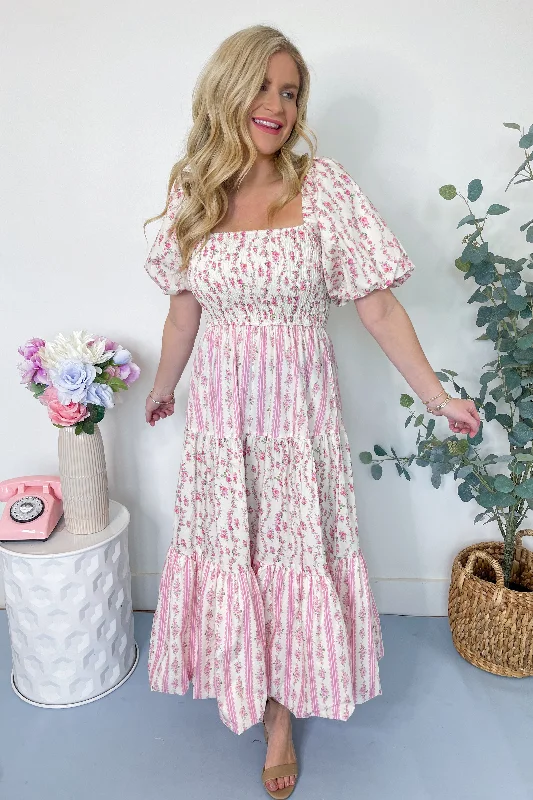 Heather Floral Bubble Sleeve Dress Tunics Chic fashionable