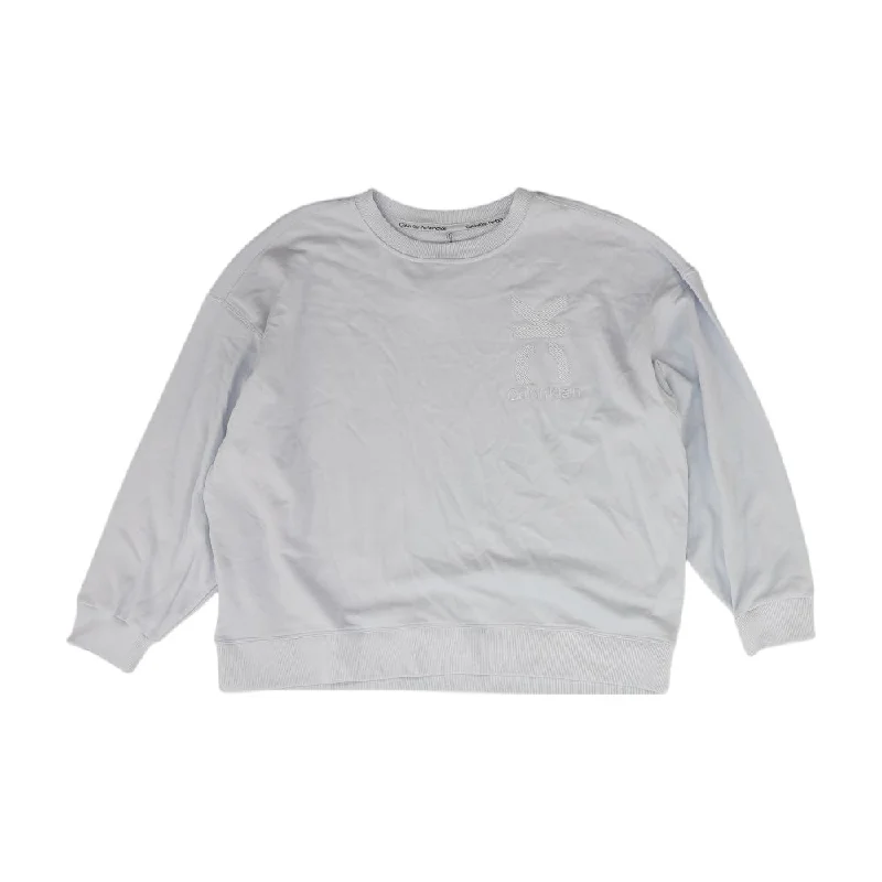 Blue Solid Sweatshirt Hoodie with V-Neck Classic Versatile
