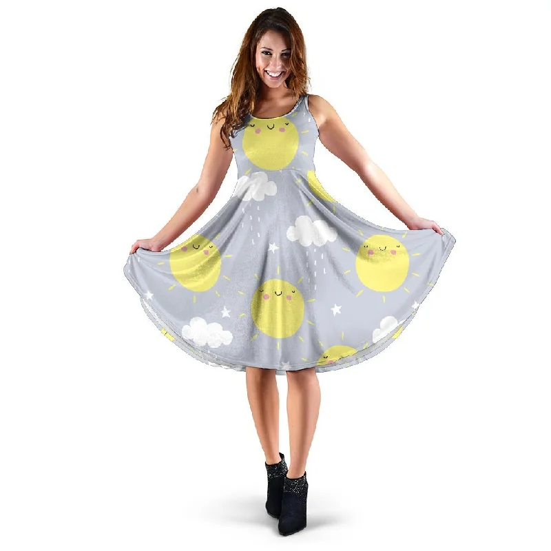 Sun Smile Pattern Print Dress Floral Print girly