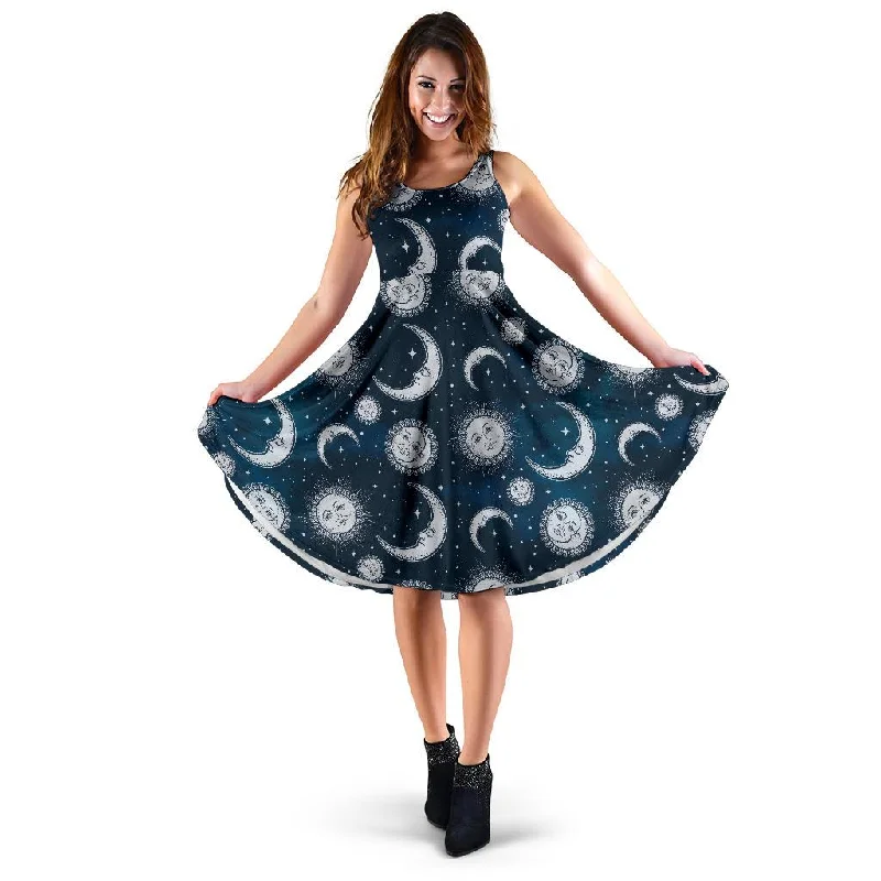 Moon Sun Pattern Print Dress Tunics Polka dots