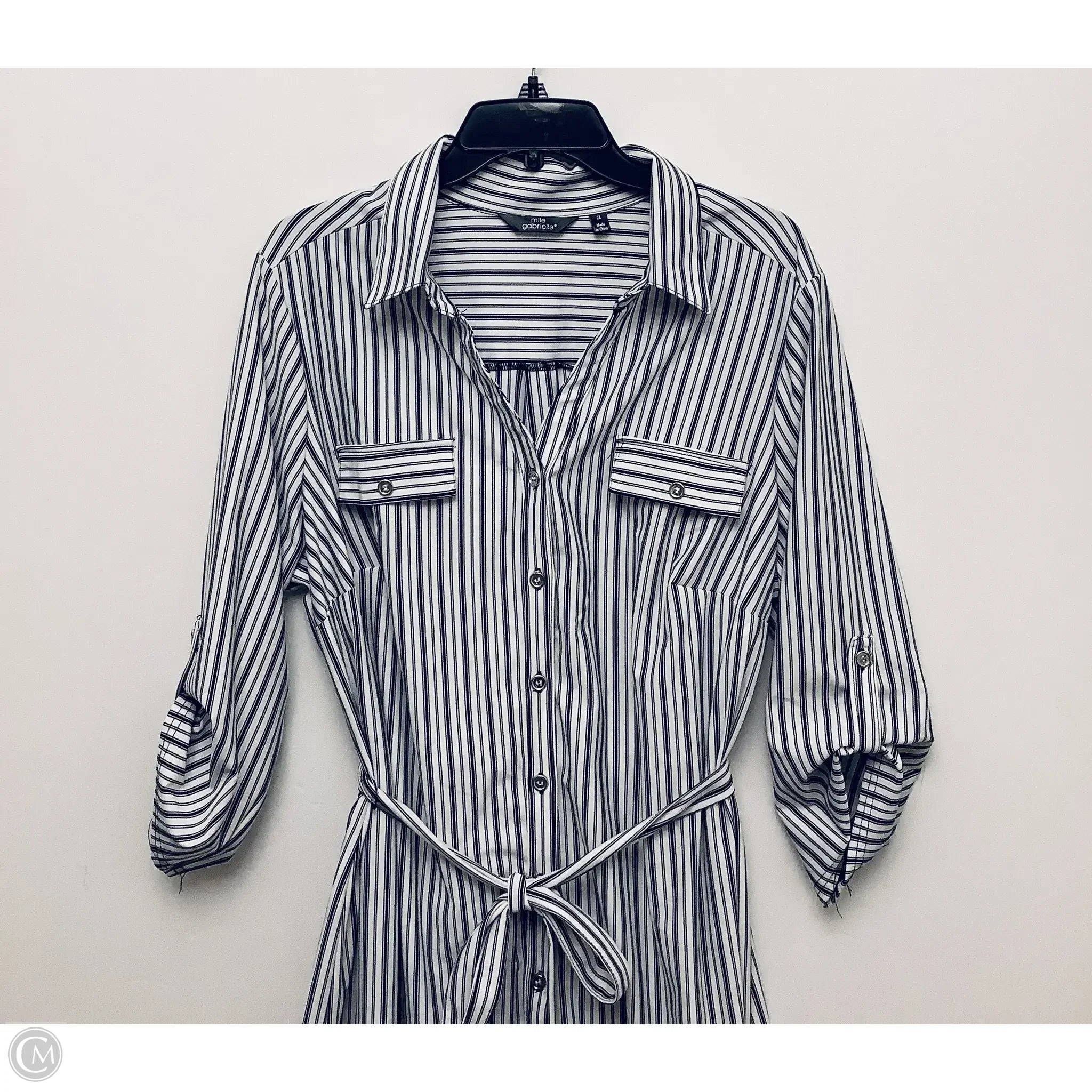 Dress Casual Midi By Mlle Gabrielle In Striped Pattern, Size: 2x Tunics Short Trendy