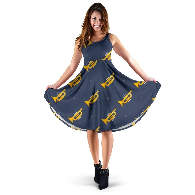 Trumpet Print Pattern Dress Tunics Summer linen