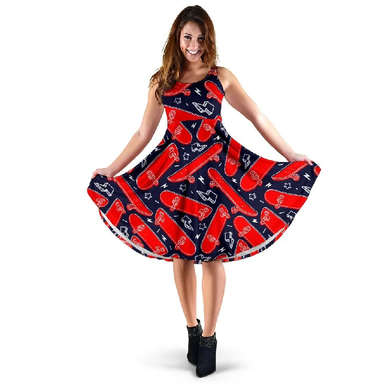 Pattern Print Skateboard Dress Turtleneck Neckline Stylish