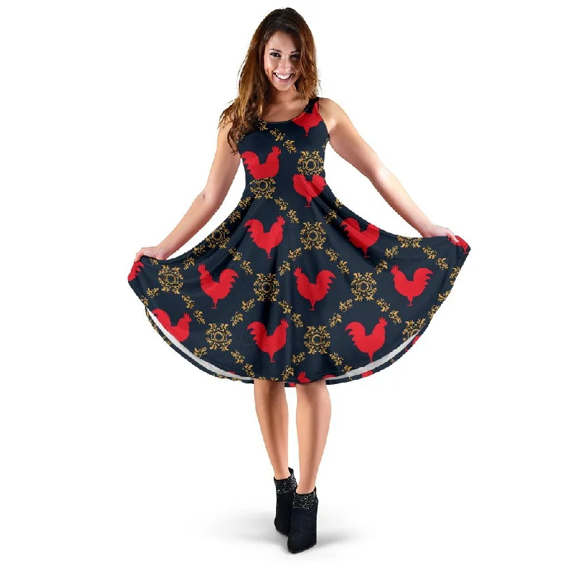 Pattern Print Rooster Dress Tunics Long Elegant