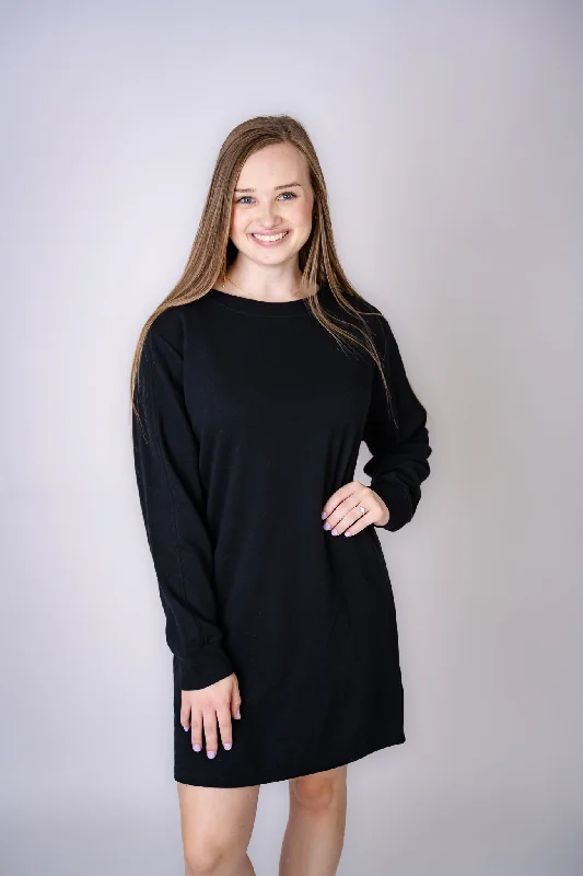 Terry Sweatshirt Dress Hoodie with Drop Shoulder Relaxed Streetwear