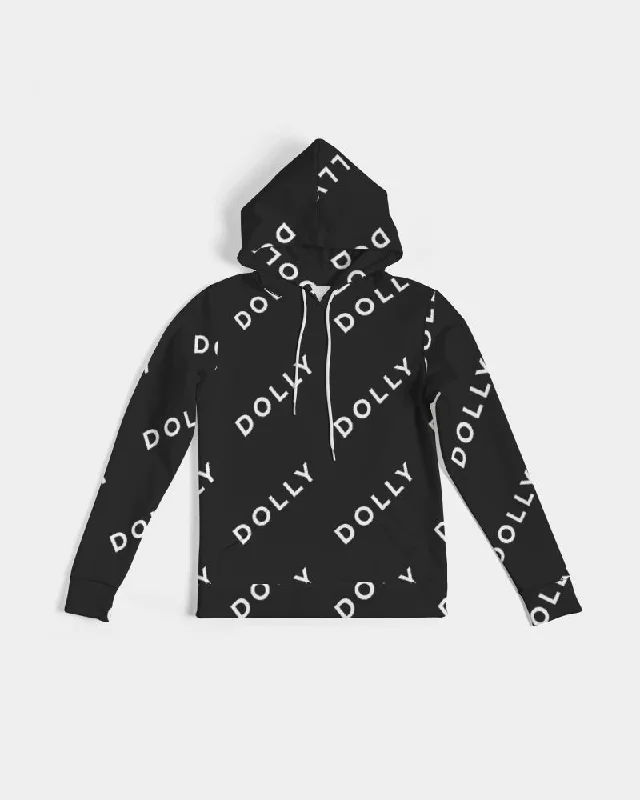 DOLLY REPEAT LOGO BLACK Women's Hoodie Hoodie with Batwing Sleeves Loose Dramatic