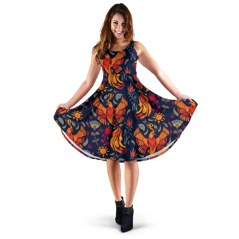 Phoenix Pattern Print Dress Tunics Chic elegant