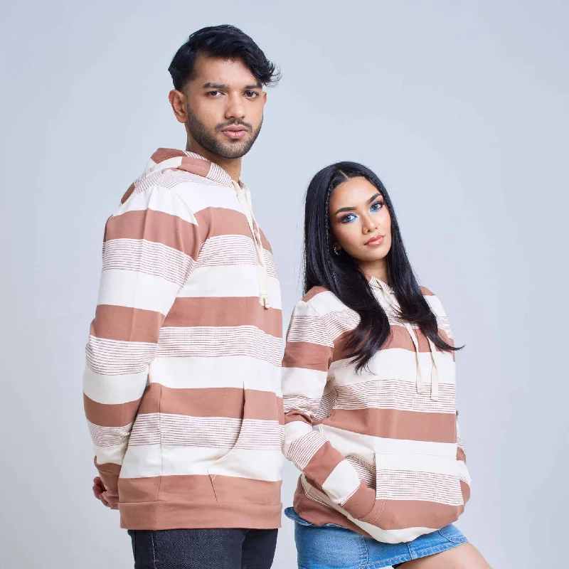 Long Sleeve Hoodie Solid and Line Stripes Hoodie with Drawstring Waist Adjustable Fitted