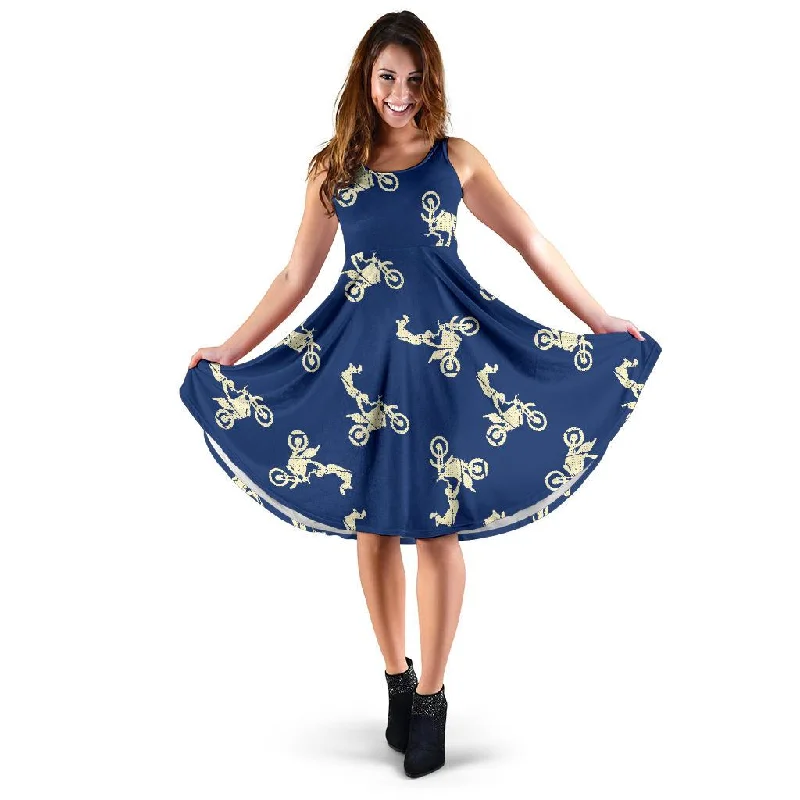 Motocross Pattern Print Dress Crew Neckline Sporty