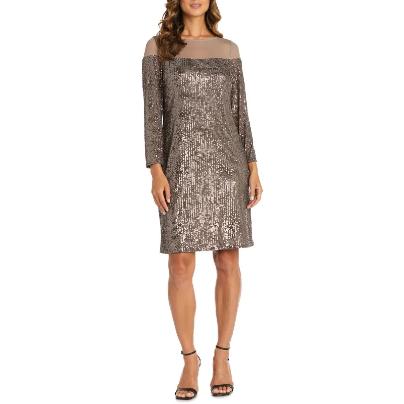 R&M Richards Women's Sequin Long Sleeve Knee-Length Evening Dress empire Waist empire