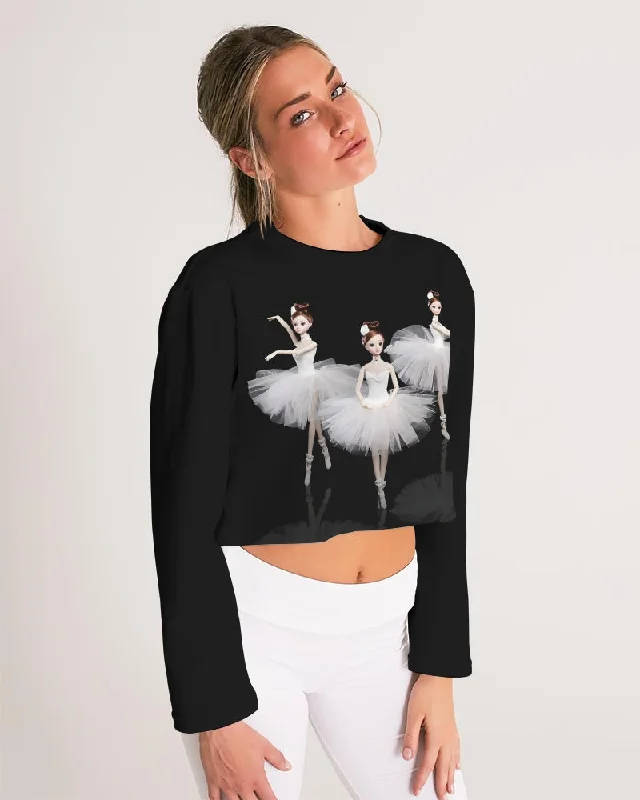 DOLLY ® Ballerina Dolls White Women's Cropped Sweatshirt Hoodie with Emblem Brand Identity DOLLY ® Ballerina Dolls White Women's Cropped Sweatshirt Hoodie with Emblem Brand Identity