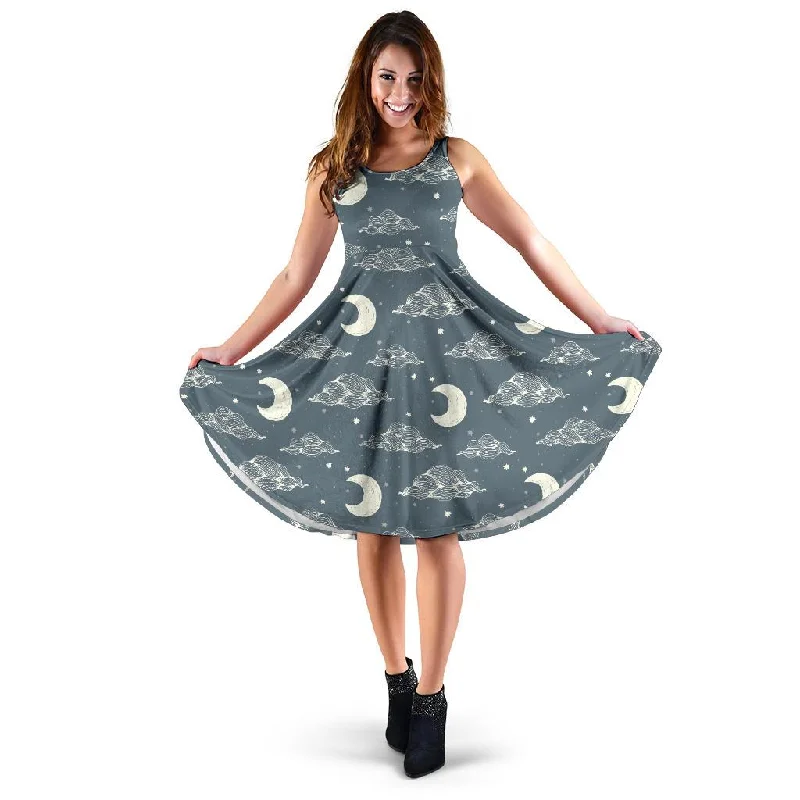 Moon Print Pattern Dress Tunics Velvet soft