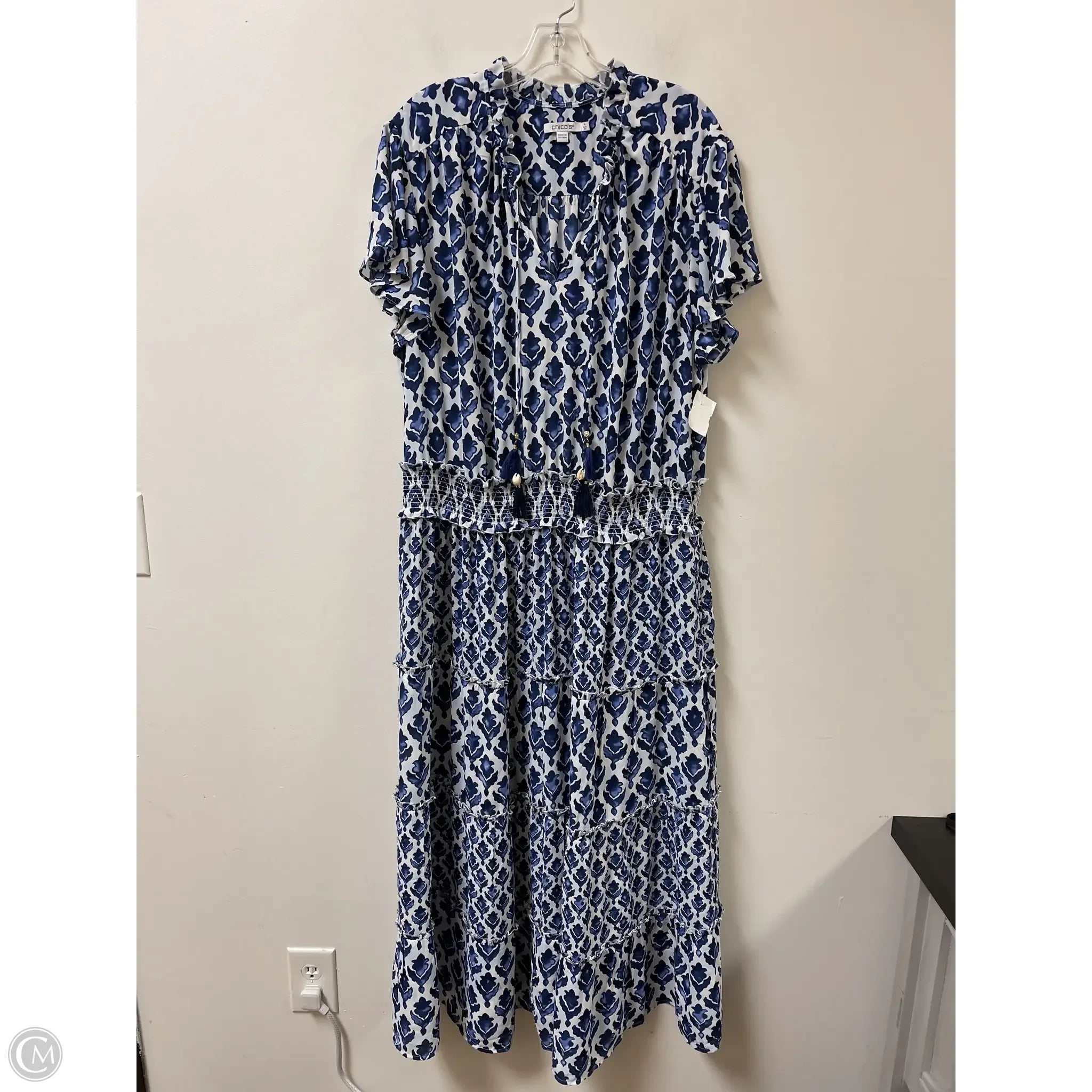 Dress Casual Maxi By Chicos In Blue & White, Size: 2x Tunics Office stylish