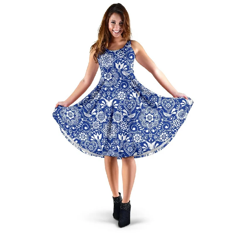 Swedish Floral Pattern Print Dress Tunics Luxurious high-end
