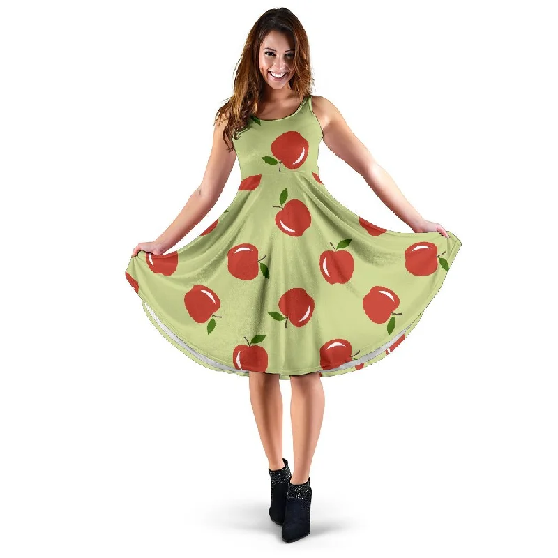Red Apple Print Pattern Dress Tunics Cozy comfortable