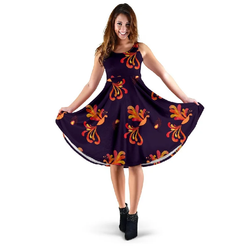 Phoenix Print Pattern Dress Tunics Luxurious premium