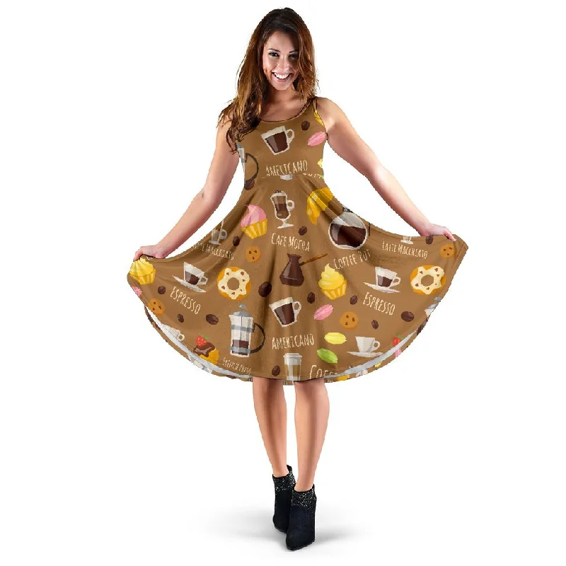 Set Coffee Pattern Print Dress Tunics Fall fleece