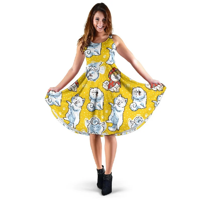 Somoyed Dog Pattern Print Dress Tunics Business professional