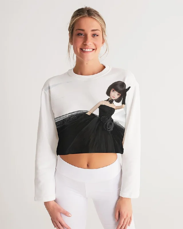 DOLLY® Fashion Doll Little Black Dress Women's Cropped Sweatshirt Hoodie with Illustration Artistic Creative DOLLY® Fashion Doll Little Black Dress Women's Cropped Sweatshirt Hoodie with Illustration Artistic Creative