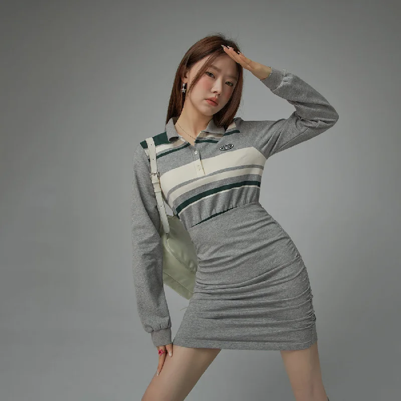 Polo Neck Shirring Dress Tunics Bestseller popular