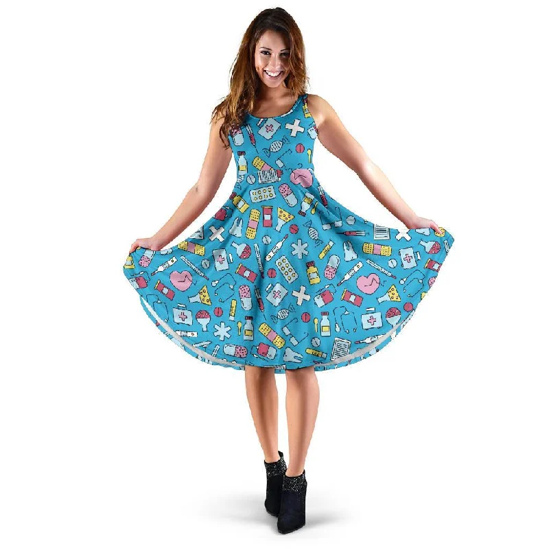 Nurse Print Pattern Dress Tunics Sophisticated sleek