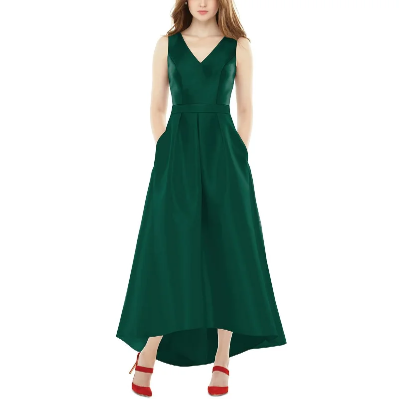 Alfred Sung Womens Pleated Long Evening Dress Crew Neckline Casual