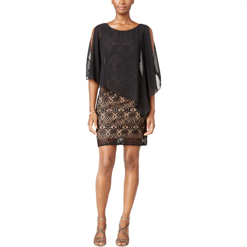 Connected Apparel Womens Lace Overlay Chiffon Cocktail Dress Tunics Print Colorful