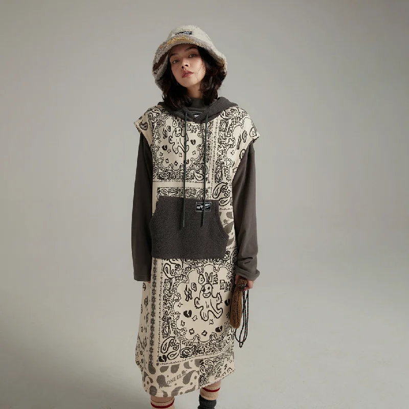Paisley Print Hooded Dress Elegant Long Evening