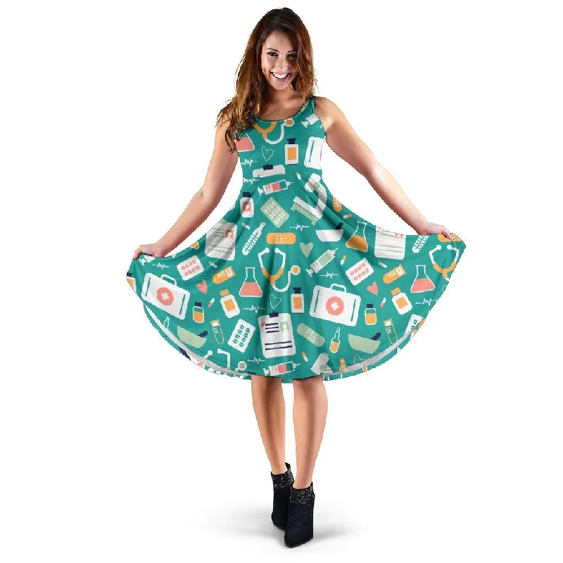 Nurse Pattern Print Dress Tunics Cozy soft