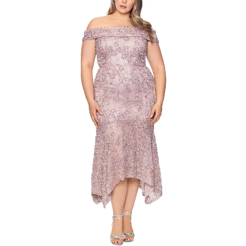 Xscape Womens Plus Soutache Lace Evening Dress Tunics Plaid country
