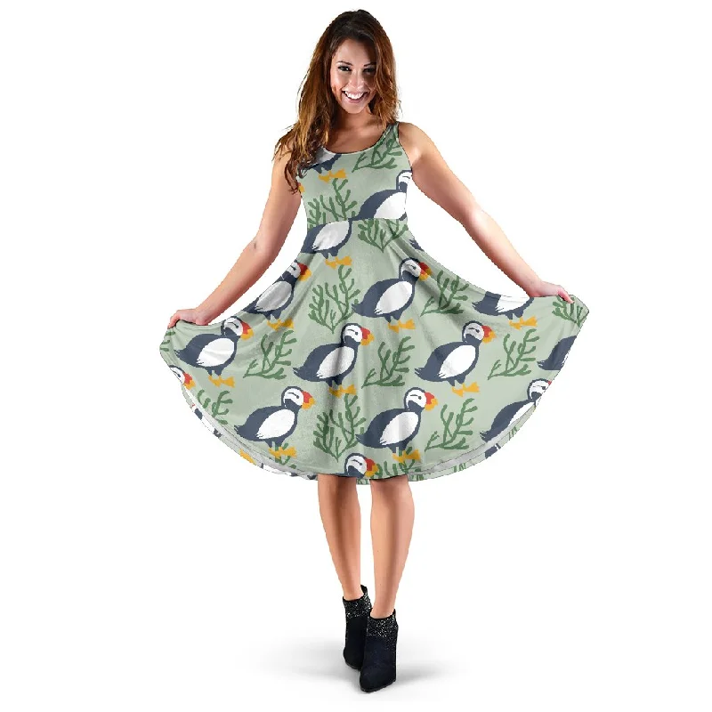 Puffin Cute Pattern Print Dress Casual Short Summer