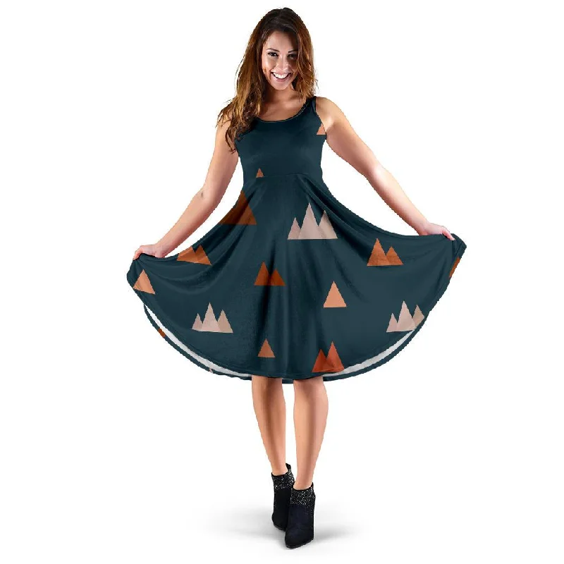 Mountain Print Pattern Dress Halter Neckline Beach