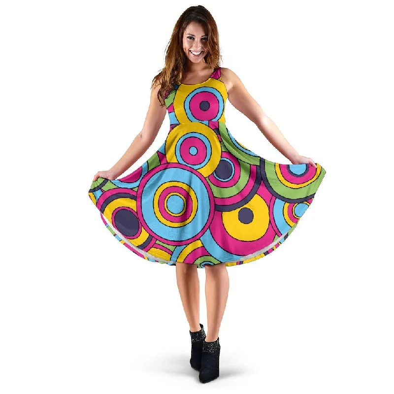 Psychedelic Colorful Print Pattern Dress A-Line Day Work