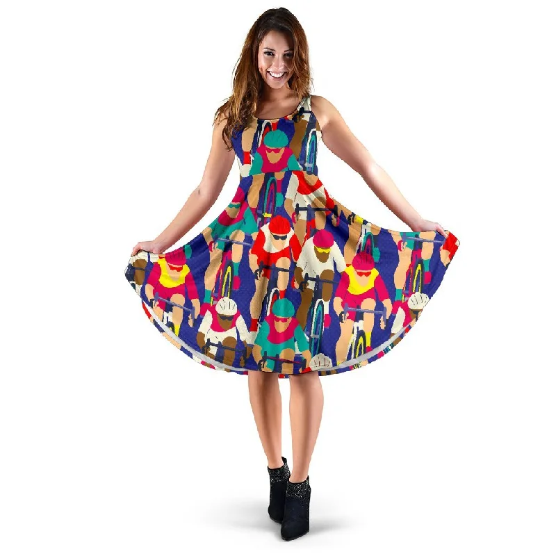 Ride Bicycle Pattern Print Dress Tunics Sophisticated sleek