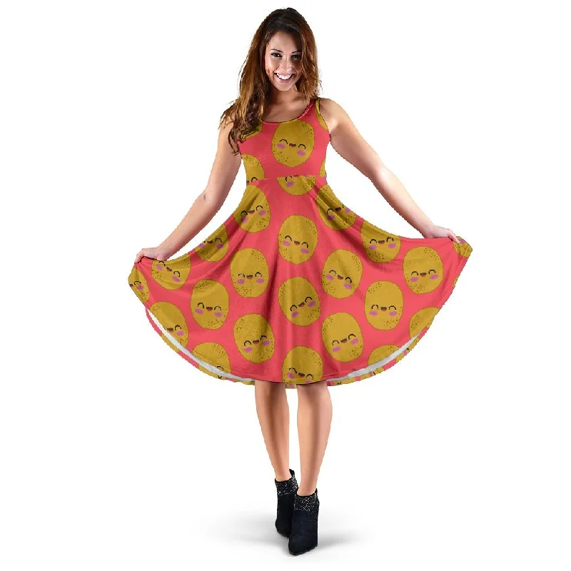 Potato Smile Pattern Print Dress Tunics Lace romantic