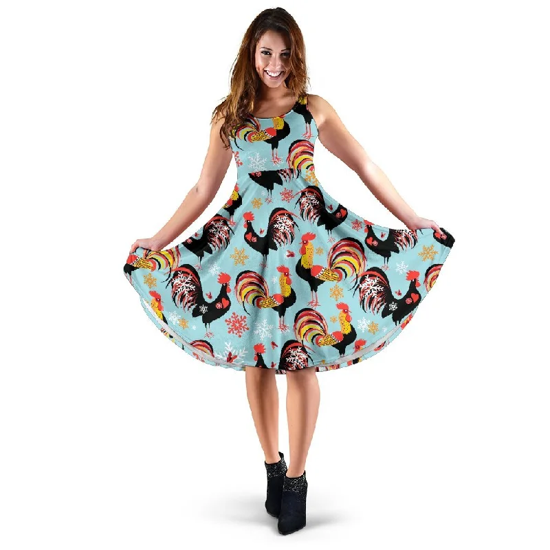 Rooster Blue Pattern Print Dress Tunics Timeless classic
