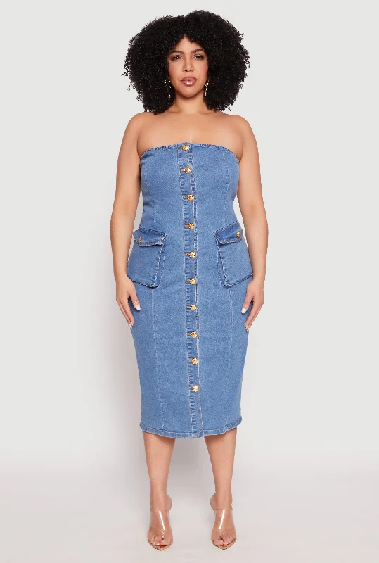 Plus Size Daisy Denim Tube Dress Tunics Brand named