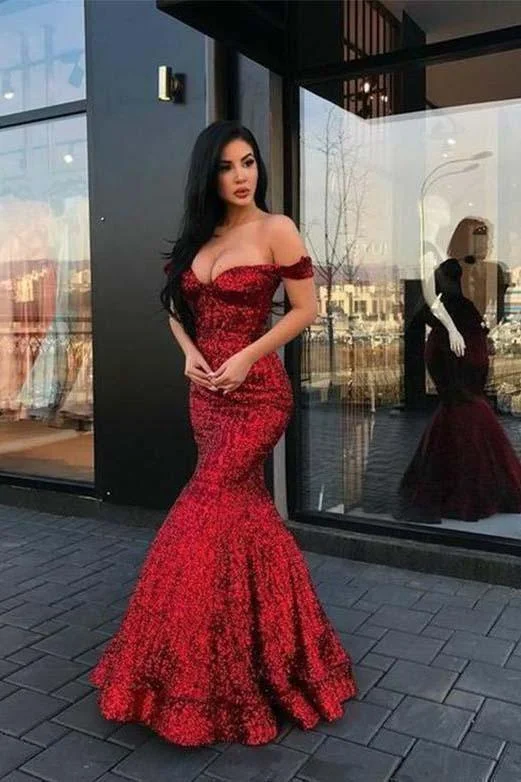 Red Mermaid Long V Neck Prom Dresses Off the Shoulder Evening Party Dresses sweetheart Neckline Romantic Red Mermaid Long V Neck Prom Dresses Off the Shoulder Evening Party Dresses sweetheart Neckline Romantic