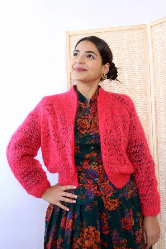 Shocking Pink Mohair Cardigan XS-L Silk Blend Satin Velvet