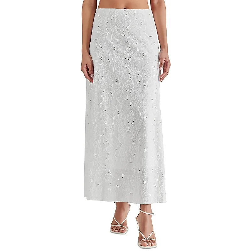 Steve Madden Womens Eyelet Embroidered Maxi Skirt silk skirt smooth
