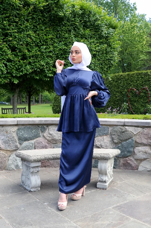 Luxe Satin Skirt- Navy Blue denim skirt trendy