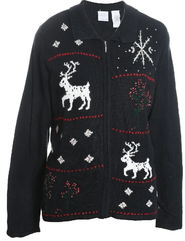 Reindeer Nordic Cardigan - L Chenille Brocade Lace
