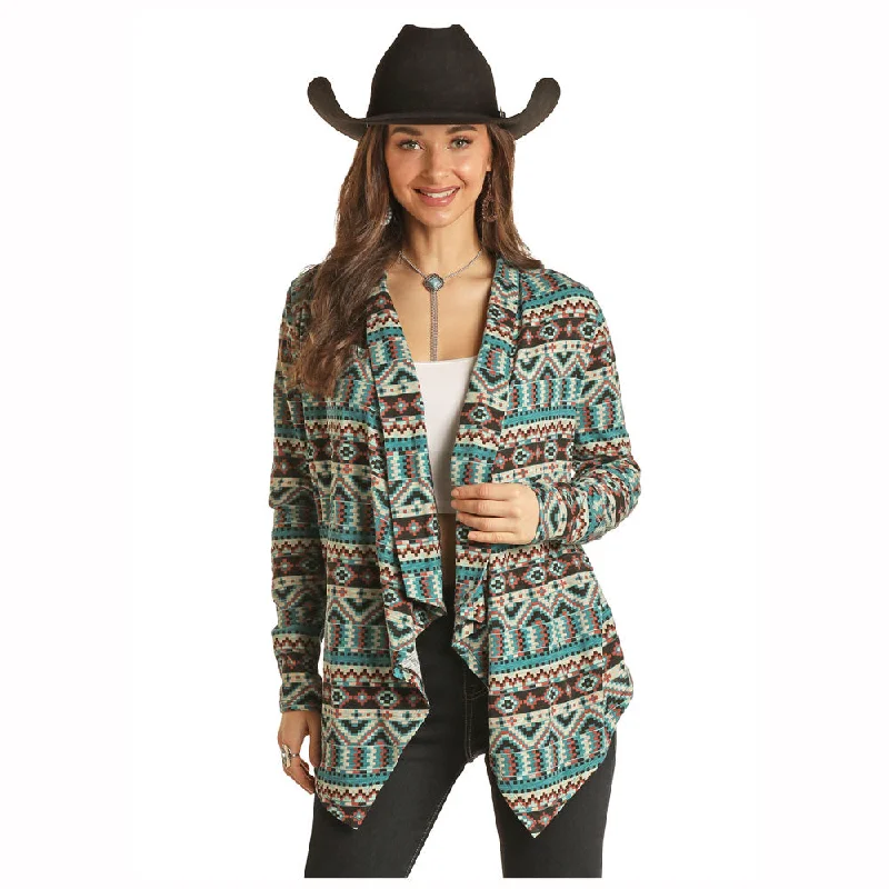BW34T02703 Rock & Roll Women's Printed Cardigan - Teal Bright Pastel Dark