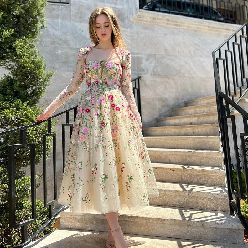 Garden Embroidery Short Evening Dress with Jacket SS232 One-Shoulder Jacket Off-the-Shoulder Jacket Asymmetrical Jacket