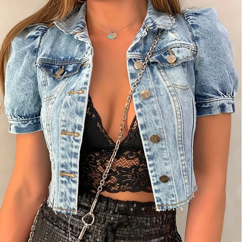 2 Pieces Women Fashion Vintage Frayed Denim Short Sleeve Single-Breasted Jacket Jacket Blazer Coat 2 Pieces Women Fashion Vintage Frayed Denim Short Sleeve Single-Breasted Jacket Jacket Blazer Coat