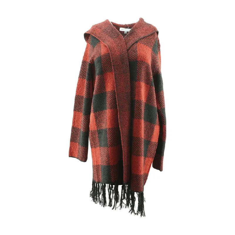 Red Plaid Cardigan Sweater Nylon Fabric Polyester Fabric Spandex Fabric