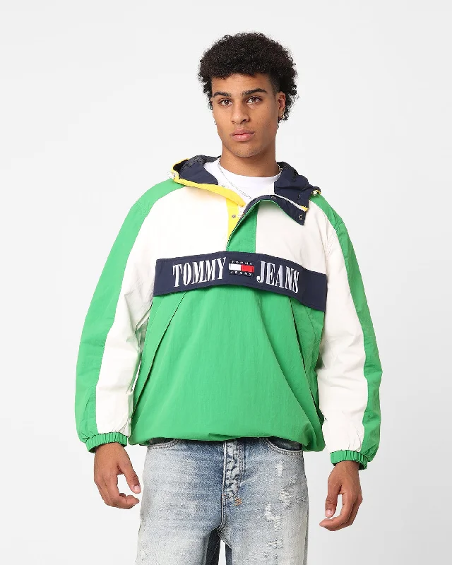 Tommy Jeans Oversized Chicago Archive Popover Windbreaker Jacket Coastal Green/Multi Mesh Jacket Canvas Jacket Denim Jacket