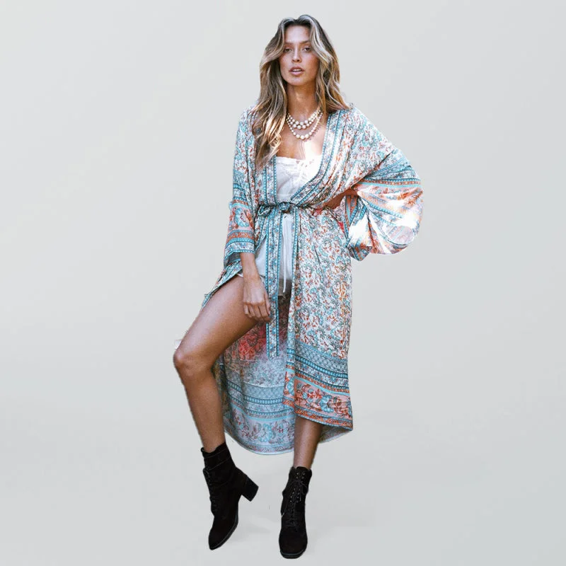 Blue Zone Planet |  Cotton Printed Cardigan Vacation Beach Overshirt Layered Multi-layer Single Layer